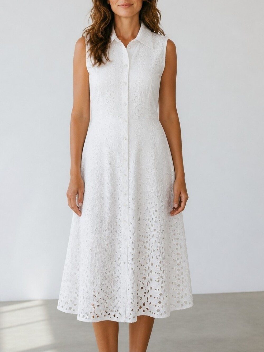 London Times New With Tags Sleeveless White Eyelet Shirt Dress 10